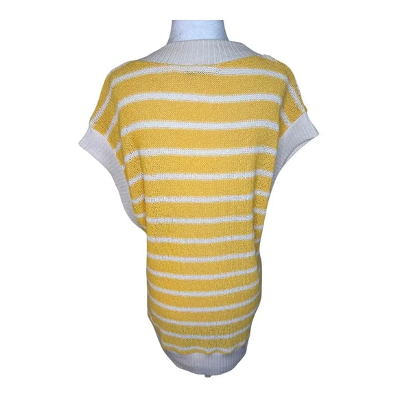 ZARA Women’s Small Yellow and White Striped Knit Rustic Sweater Vest Oversized - Picture 4 of 9
